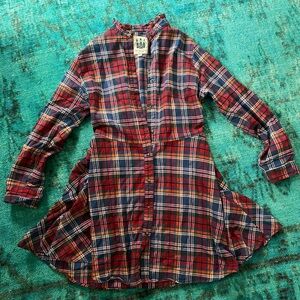 Kiel James Patrick Cozy Cabin Flannels dress in a red, blue, and yellow plaid L